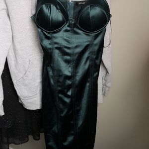 Green satin dress